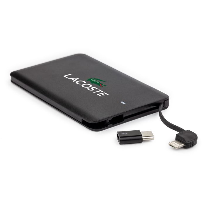 black credit card power bank with lacoste logo