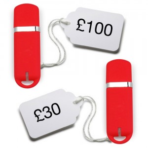 red usb sticks with price tags