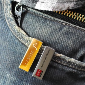 metal clip usb drives on a jean pocket