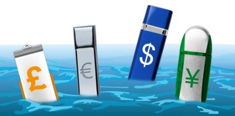 USB sticks depicting currencies lost at sea