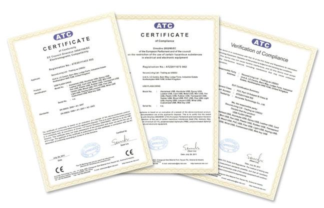 USB2U RoHS, CE & FCC Certificates 