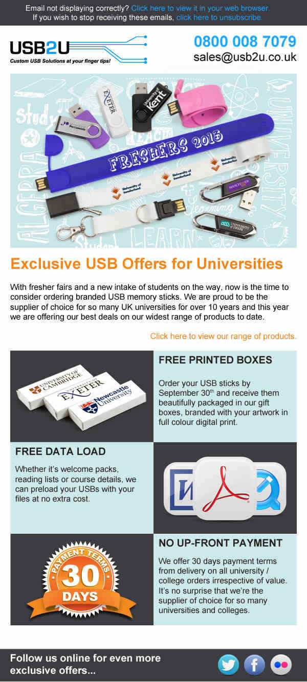 USB2U University Offers - USB Memory Sticks